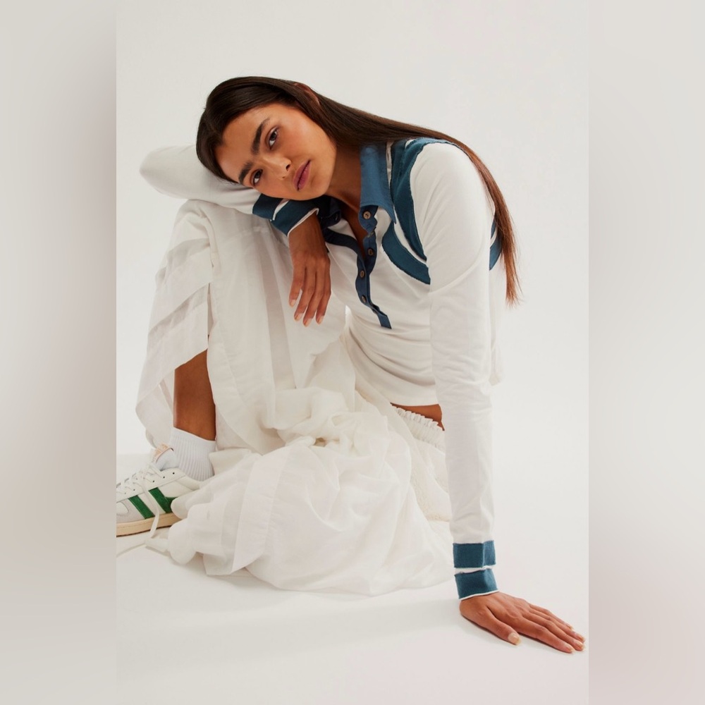 Free People Wednesday Polo Long Sleeve Top